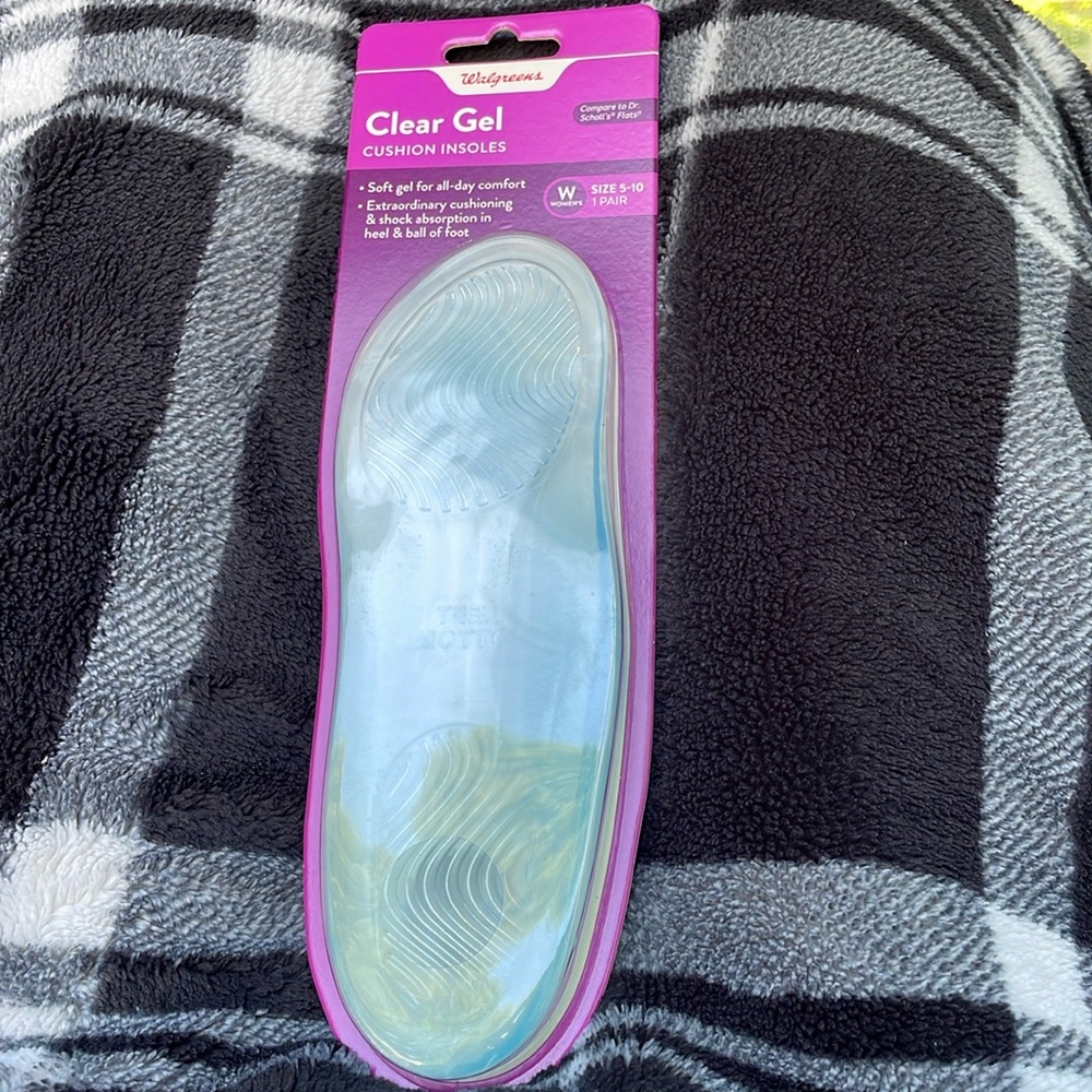 Clear gel cushion insoles size 5-10 women’s